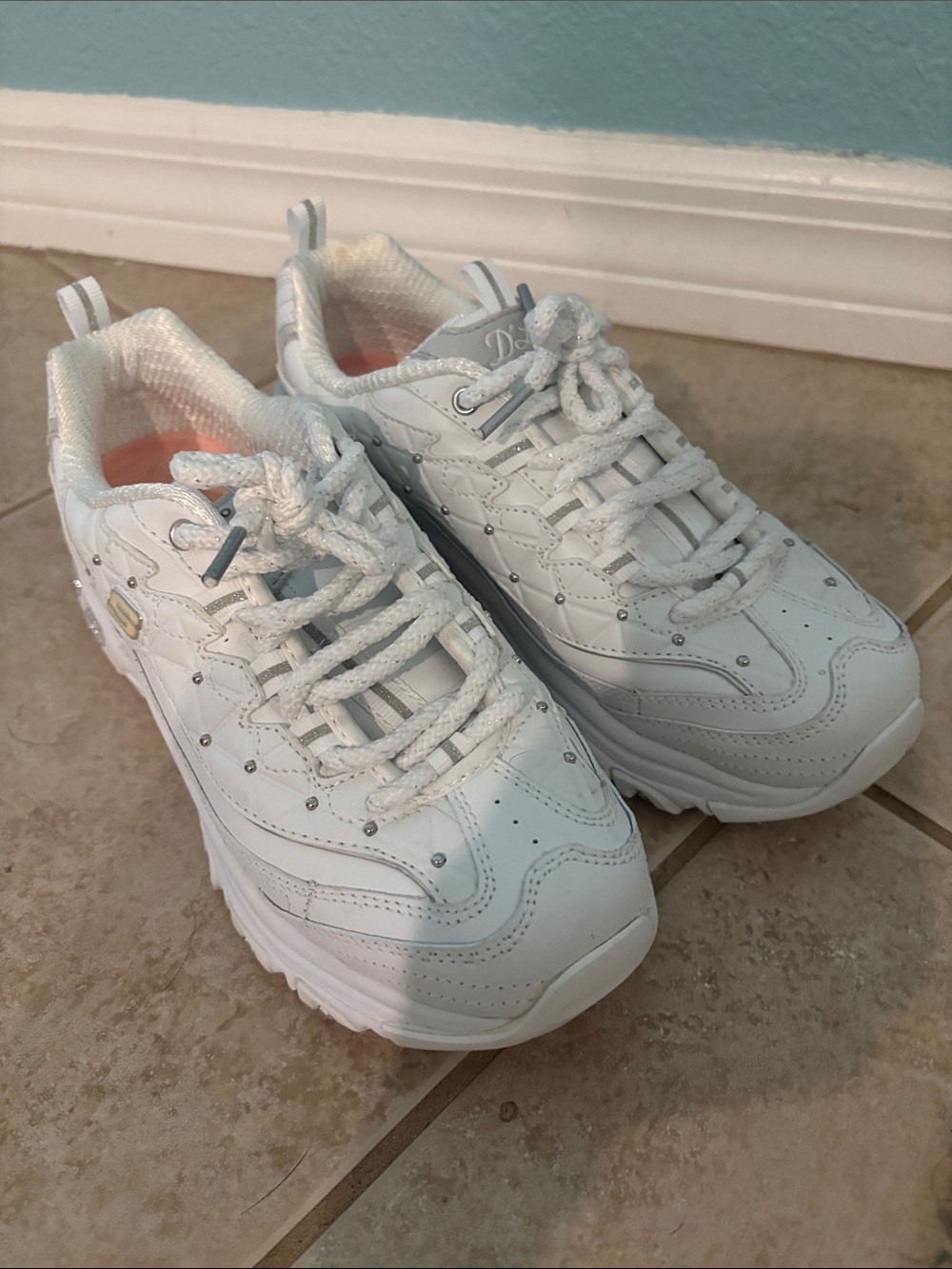 Skechers Kids White Glitter Detail Platform Sneakers